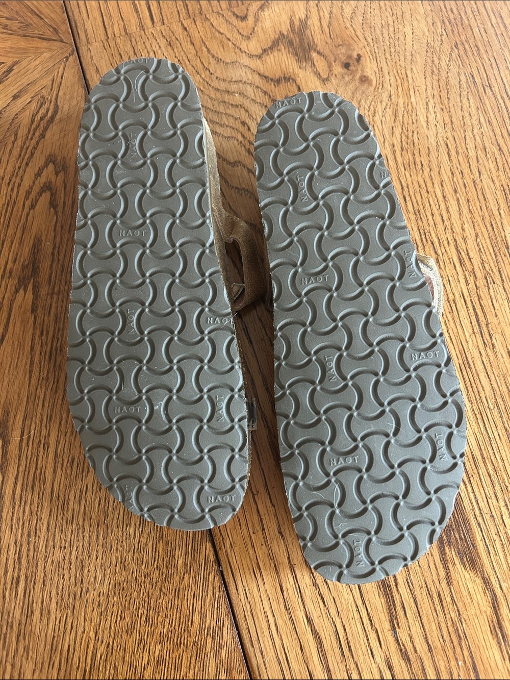 Naot Metallic Champagne T-Strap Sandals with Rhinestone Accent - Picture 4 of 6